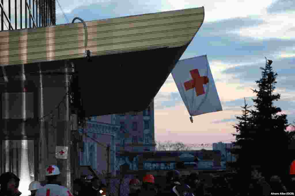 Entrada al Hotel Ukraina, convertido en hospital y morgue durante la última semana del Euromaidan. 